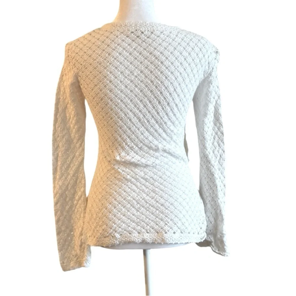 Banana Republic White Crochet Pullover Top Cotton Long Sleeve Boho Textured